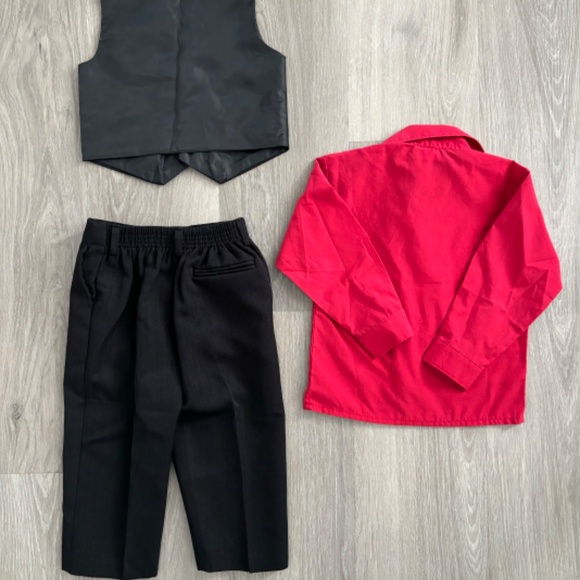 Toddler Boy Dress Clothes Black Vest, Black Dress Pants Red Button Down Sz 2T - Picture 7 of 10